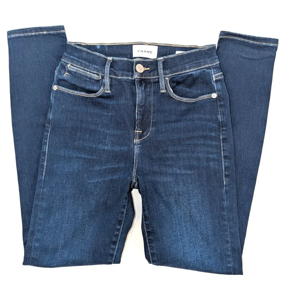 Frame | Le High Skinny Crop Jeans Sanctuary Dark Wash | Size 26 - Picture 7 of 13